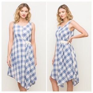 Side buckle gingham midi dress